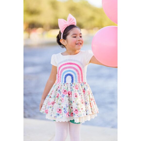 Sz 8 and 10 Girl August Boho Floral Rainbow dress and shorts NWT - Picture 8 of 13